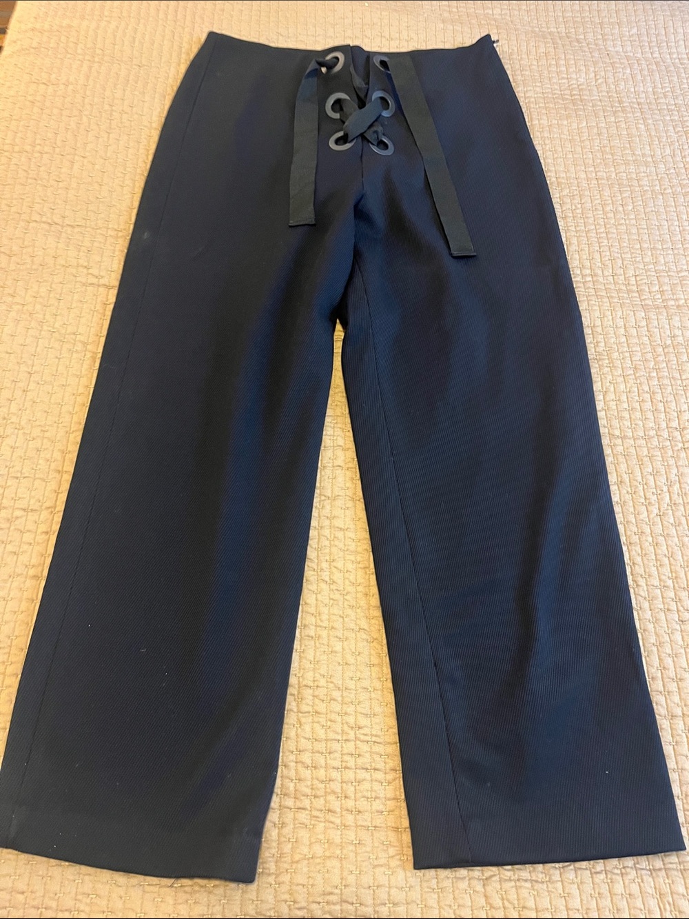 Zara Retro Navy Sailor High-Waist Lace-Up Wide Leg Pants - Black